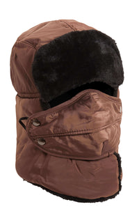 Versatile Winter Trapper Hat with Removable Face Cover Adjustable Ear Flaps Showerproof Fur Lined Ideal for Skiing Snowboarding Hiking by Heatwave Thermalwear BROWN Trapper Hat
