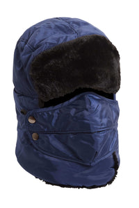 Versatile Winter Trapper Hat with Removable Face Cover Adjustable Ear Flaps Showerproof Fur Lined Ideal for Skiing Snowboarding Hiking by Heatwave Thermalwear NAVY Trapper Hat