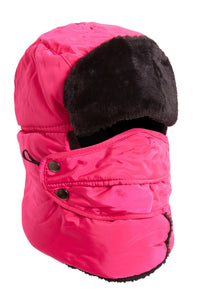 Versatile Winter Trapper Hat with Removable Face Cover Adjustable Ear Flaps Showerproof Fur Lined Ideal for Skiing Snowboarding Hiking by Heatwave Thermalwear PINK Trapper Hat