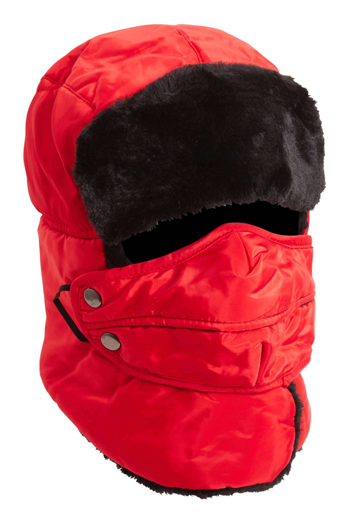 Versatile Winter Trapper Hat with Removable Face Cover Adjustable Ear Flaps Showerproof Fur Lined Ideal for Skiing Snowboarding Hiking by Heatwave Thermalwear RED Trapper Hat