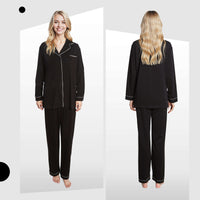Women's Black Pyjama Set Soft Touch Long Sleeve Button-Up Top & Bottoms Two-Piece Nightwear by Daisy Dreamer Pyjamas