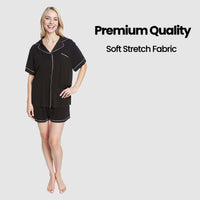 Women's Black Short Pyjama Set Super Soft Sleepwear Nightwear Button Up Top and Shorts with Pockets PJs by Daisy Dreamer Pyjamas