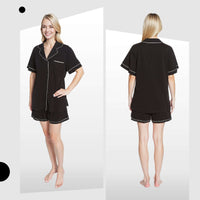 Women's Black Short Pyjama Set Super Soft Sleepwear Nightwear Button Up Top and Shorts with Pockets PJs by Daisy Dreamer Pyjamas