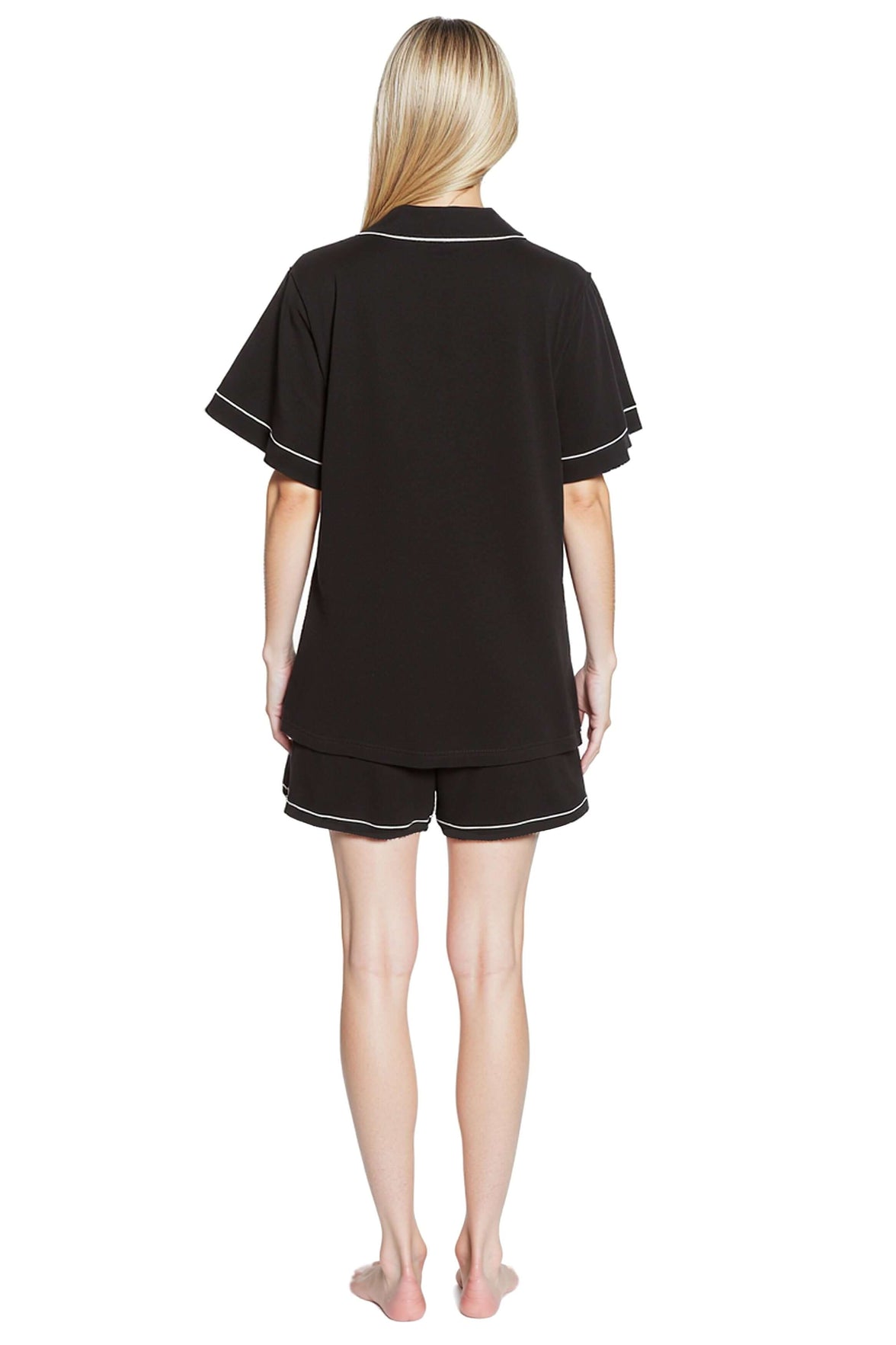 Women's Black Short Pyjama Set Super Soft Sleepwear Nightwear Button Up Top and Shorts with Pockets PJs by Daisy Dreamer Pyjamas