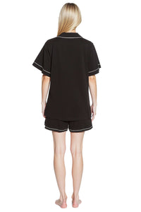 Women's Black Short Pyjama Set Super Soft Sleepwear Nightwear Button Up Top and Shorts with Pockets PJs by Daisy Dreamer Pyjamas