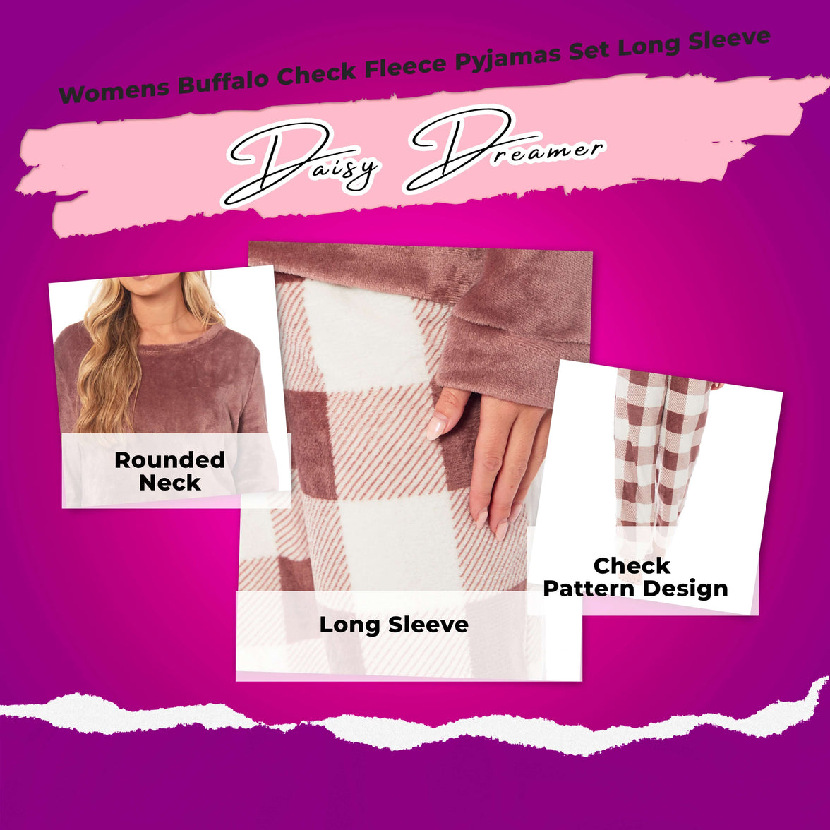 Women's Buffalo Check Fleece Pyjamas Set Long Sleeve Top and Bottoms Warm Nightwear Stylish Loungewear Multiple Sizes Available by Daisy Dreamer Pyjamas