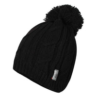 Women's Chunky Cable Knit Beanie Hat with 3M Thinsulate Insulation and Pom Pom Waterproof Winter Hat in Black Purple Cream and Navy by Sock Stack BLACK Hats