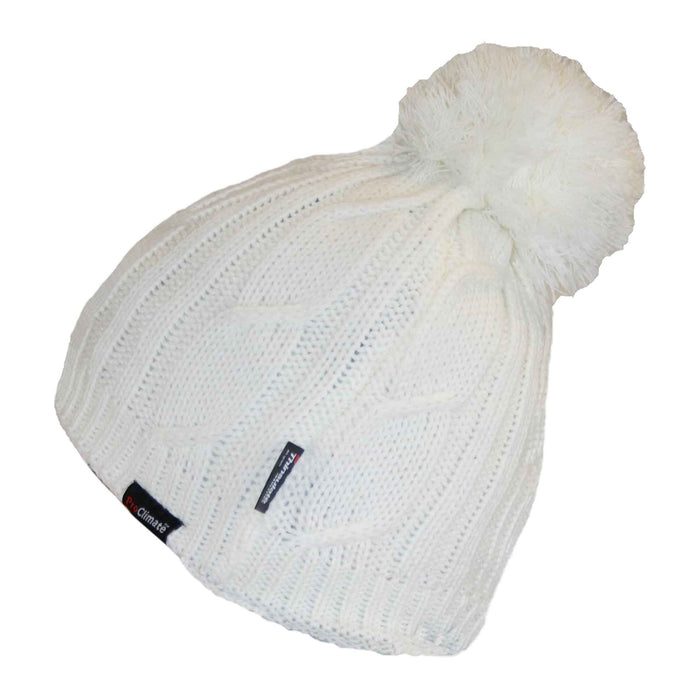 Women's Chunky Cable Knit Beanie Hat with 3M Thinsulate Insulation and Pom Pom Waterproof Winter Hat in Black Purple Cream and Navy by Sock Stack CREAM Hats