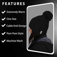 Women's Chunky Cable Knit Beanie Hat with 3M Thinsulate Insulation and Pom Pom Waterproof Winter Hat in Black Purple Cream and Navy by Sock Stack Hats