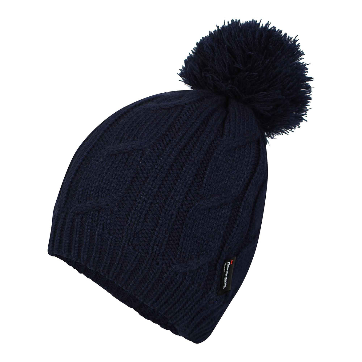 Women's Chunky Cable Knit Beanie Hat with 3M Thinsulate Insulation and Pom Pom Waterproof Winter Hat in Black Purple Cream and Navy by Sock Stack NAVY Hats