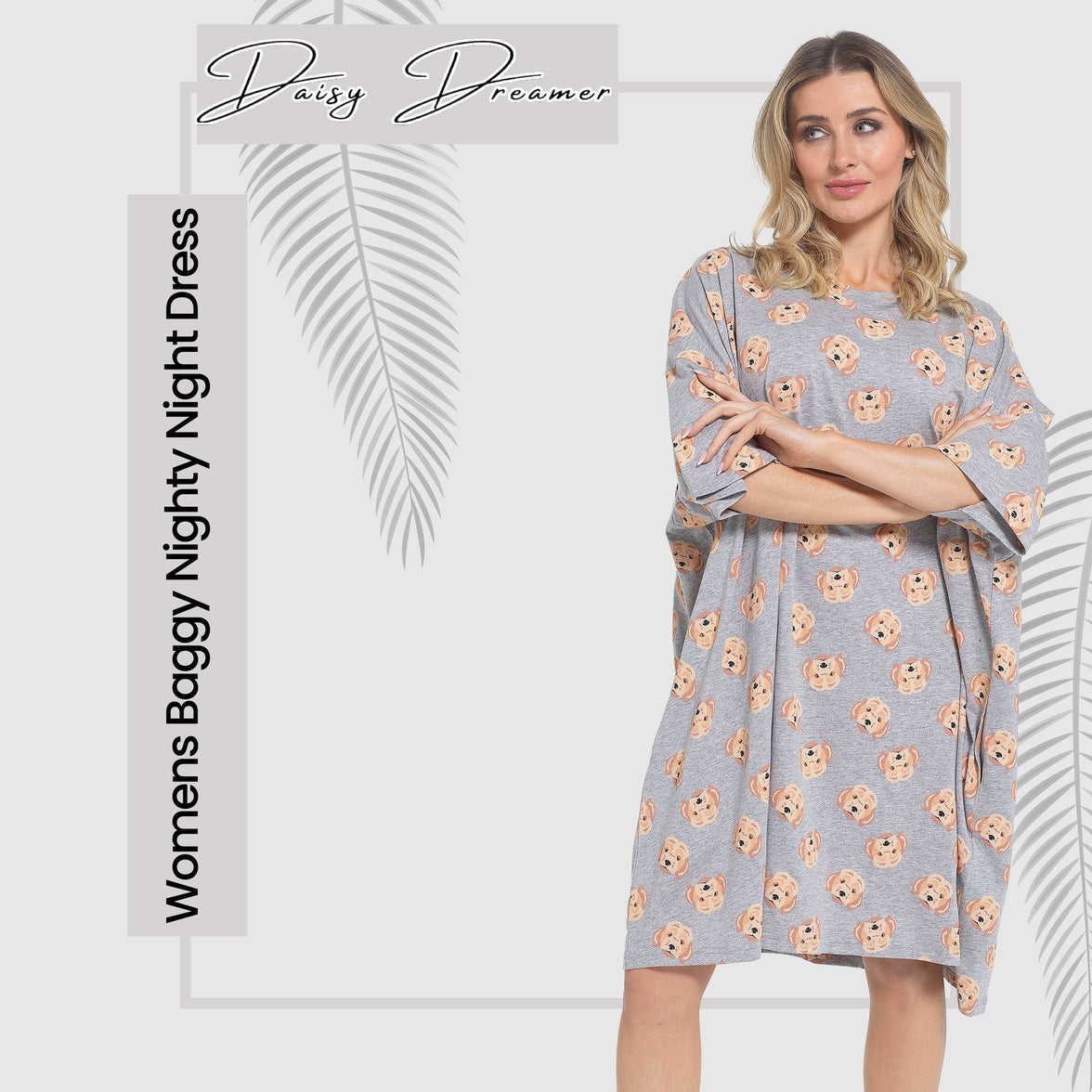 Women's Cockapoo Baggy Nighty Dress Oversized T-Shirt Nighties 100% Cotton Short Sleeved Nightshirt for Ladies by Daisy Dreamer COCKAPOO Night Dress