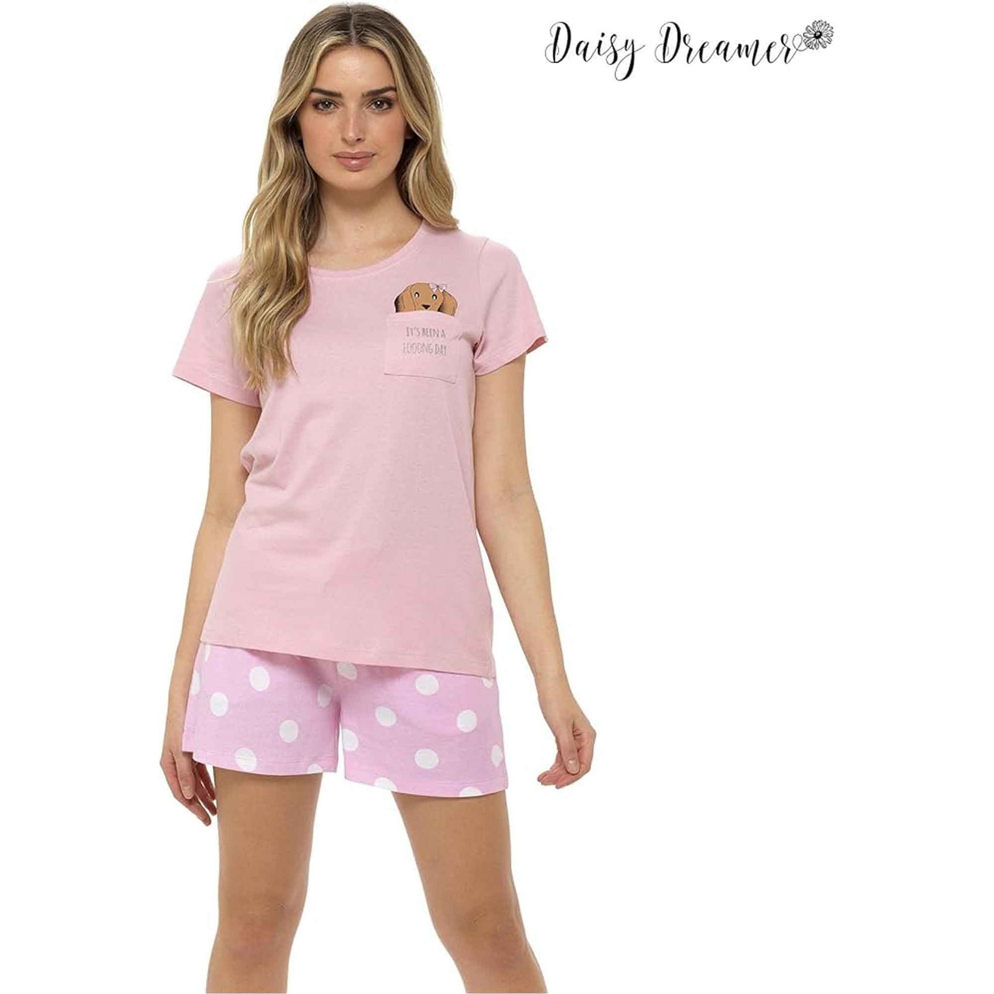 Women's Cotton Sausage Dog Print T Shirt and Shorts Pyjama Set for Summer by Daisy Dreamer Cozy Sleepwear Loungewear Gift for Dog Lovers Multiple Sizes Pyjamas