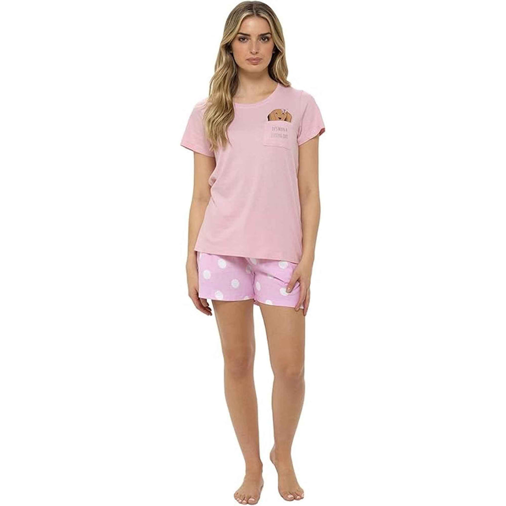 Women's Cotton Sausage Dog Print T Shirt and Shorts Pyjama Set for Summer by Daisy Dreamer Cozy Sleepwear Loungewear Gift for Dog Lovers Multiple Sizes SMALL | UK 8-10 Pyjamas