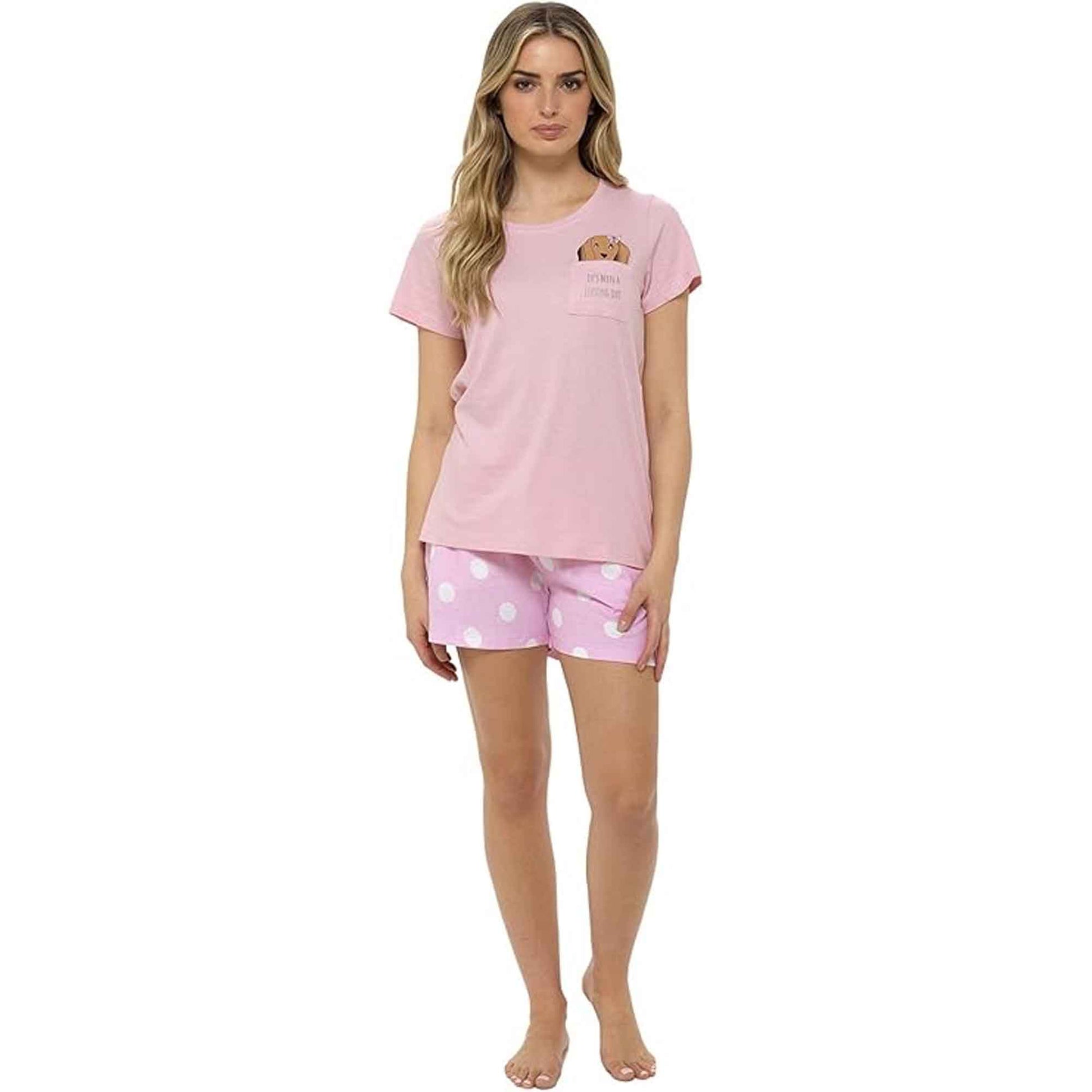 Women's Cotton Sausage Dog Print T Shirt and Shorts Pyjama Set for Summer by Daisy Dreamer Cozy Sleepwear Loungewear Gift for Dog Lovers Multiple Sizes SMALL | UK 8-10 Pyjamas