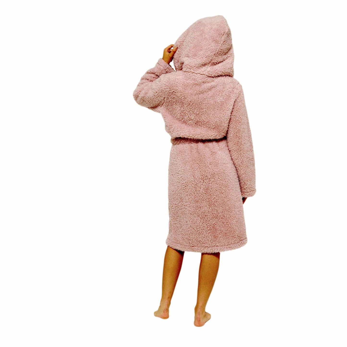 Women's Dusky Pink Teddy Fleece Hooded Robe Ultra Soft Cozy Bathrobe Winter Loungewear Pajamas for Ladies by Daisy Dreamer Robe