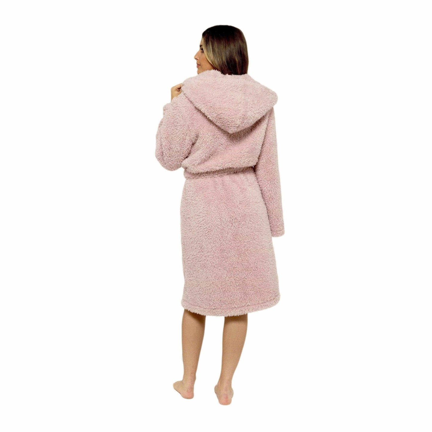 Women's Dusky Pink Teddy Fleece Hooded Robe Ultra Soft Cozy Bathrobe Winter Loungewear Pajamas for Ladies by Daisy Dreamer Robe