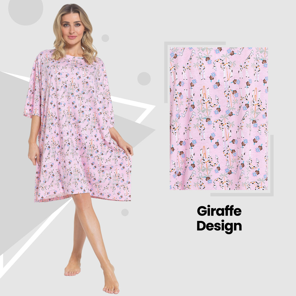 Women's Giraffe Baggy Nighty Dress Oversized T-Shirt Nighties 100% Cotton Short Sleeved Nightshirt for Ladies by Daisy Dreamer GIRAFFE Night Dress