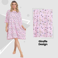 Women's Giraffe Baggy Nighty Dress Oversized T-Shirt Nighties 100% Cotton Short Sleeved Nightshirt for Ladies by Daisy Dreamer GIRAFFE Night Dress