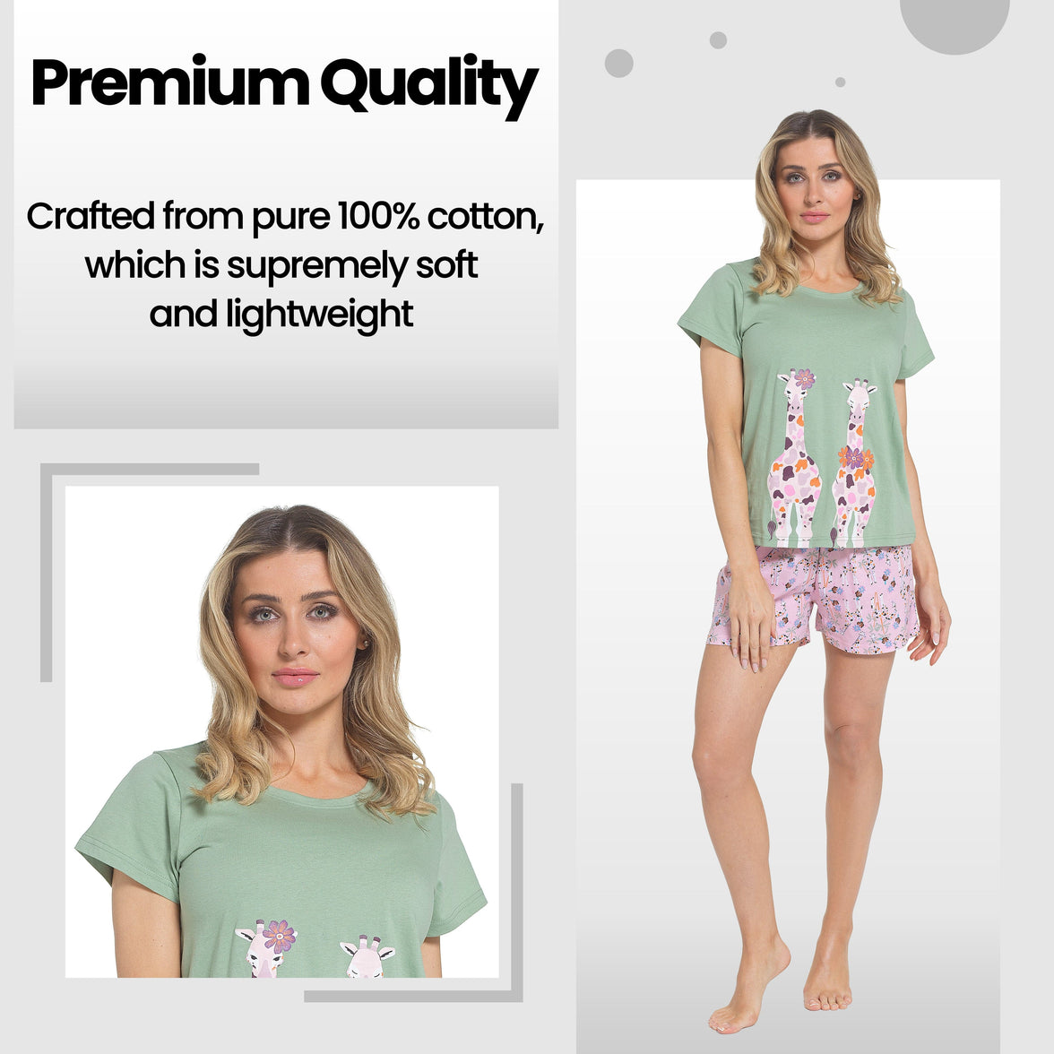 Women's Giraffe Pyjama Set T-Shirt & Shorts PJs Soft Cotton Loungewear Summer Holiday Sleepwear by Daisy Dreamer Pyjamas
