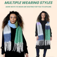 Women’s Green Blue Chunky Knit Bright Plaid Blanket Scarf Long Winter Wrap Warm Striped Shawl with Tassels Gift for Ladies by Daisy Dreamer GREEN/BLUE STRIPE Scarves