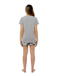 Women's Grey Cotton T-Shirt and Shorts Pyjama Set with Pom Pom Detailing 100% Pure Cotton Soft Jersey Summer Loungewear by Daisy Dreamer Pyjamas