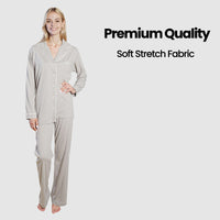 Women's Grey Pyjama Set Soft Touch Long Sleeve Button-Up Top & Bottoms Two-Piece Nightwear by Daisy Dreamer Pyjamas