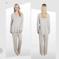 Women's Grey Pyjama Set Soft Touch Long Sleeve Button-Up Top & Bottoms Two-Piece Nightwear by Daisy Dreamer Pyjamas