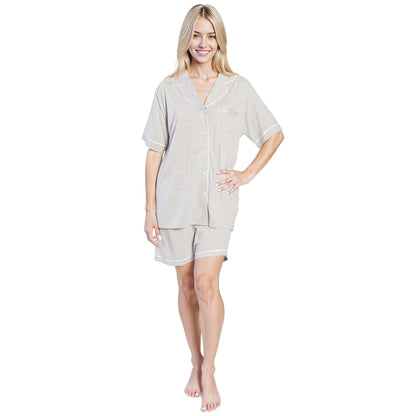 Women's Grey Short Pyjama Set Super Soft Sleepwear Nightwear Button Up Top and Shorts with Pockets PJs by Daisy Dreamer GREY / S Pyjamas