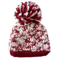 Women's Hand Knitted Daisy Pattern Winter Hat Headband Mittens Set with Pom Pom in Red Green Pink for Outdoor Activities and Holiday Gifts by Sock Stack HAT / RED Hats