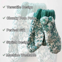 Women's Hand Knitted Daisy Pattern Winter Hat Headband Mittens Set with Pom Pom in Red Green Pink for Outdoor Activities and Holiday Gifts by Sock Stack Hats