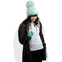 Women's Hand Knitted Daisy Pattern Winter Hat Headband Mittens Set with Pom Pom in Red Green Pink for Outdoor Activities and Holiday Gifts by Sock Stack Hats
