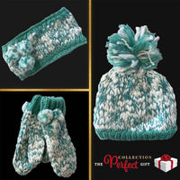 Women's Hand Knitted Daisy Pattern Winter Hat Headband Mittens Set with Pom Pom in Red Green Pink for Outdoor Activities and Holiday Gifts by Sock Stack Hats