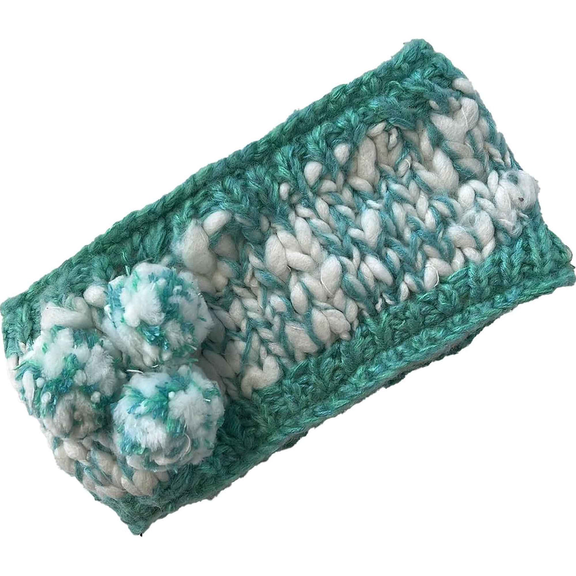 Women's Hand Knitted Daisy Pattern Winter Hat Headband Mittens Set with Pom Pom in Red Green Pink for Outdoor Activities and Holiday Gifts by Sock Stack HEADBAND / GREEN Hats