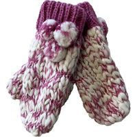 Women's Hand Knitted Daisy Pattern Winter Hat Headband Mittens Set with Pom Pom in Red Green Pink for Outdoor Activities and Holiday Gifts by Sock Stack MITTENS / PINK Hats