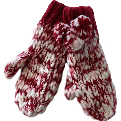 Women's Hand Knitted Daisy Pattern Winter Hat Headband Mittens Set with Pom Pom in Red Green Pink for Outdoor Activities and Holiday Gifts by Sock Stack MITTENS / RED Hats