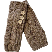 Women's Hand-Knitted Winter Hat Scarf and Hand Warmer Set with Inga Button Design Luxurious Acrylic Adjustable Fit Elegant Brown and Cream by Sock Stack HAND WARMERS / BROWN Hats