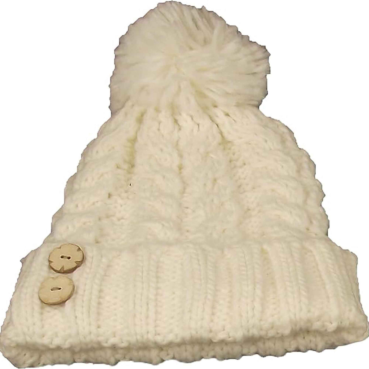Women's Hand-Knitted Winter Hat Scarf and Hand Warmer Set with Inga Button Design Luxurious Acrylic Adjustable Fit Elegant Brown and Cream by Sock Stack HAT / CREAM Hats