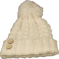 Women's Hand-Knitted Winter Hat Scarf and Hand Warmer Set with Inga Button Design Luxurious Acrylic Adjustable Fit Elegant Brown and Cream by Sock Stack HAT / CREAM Hats