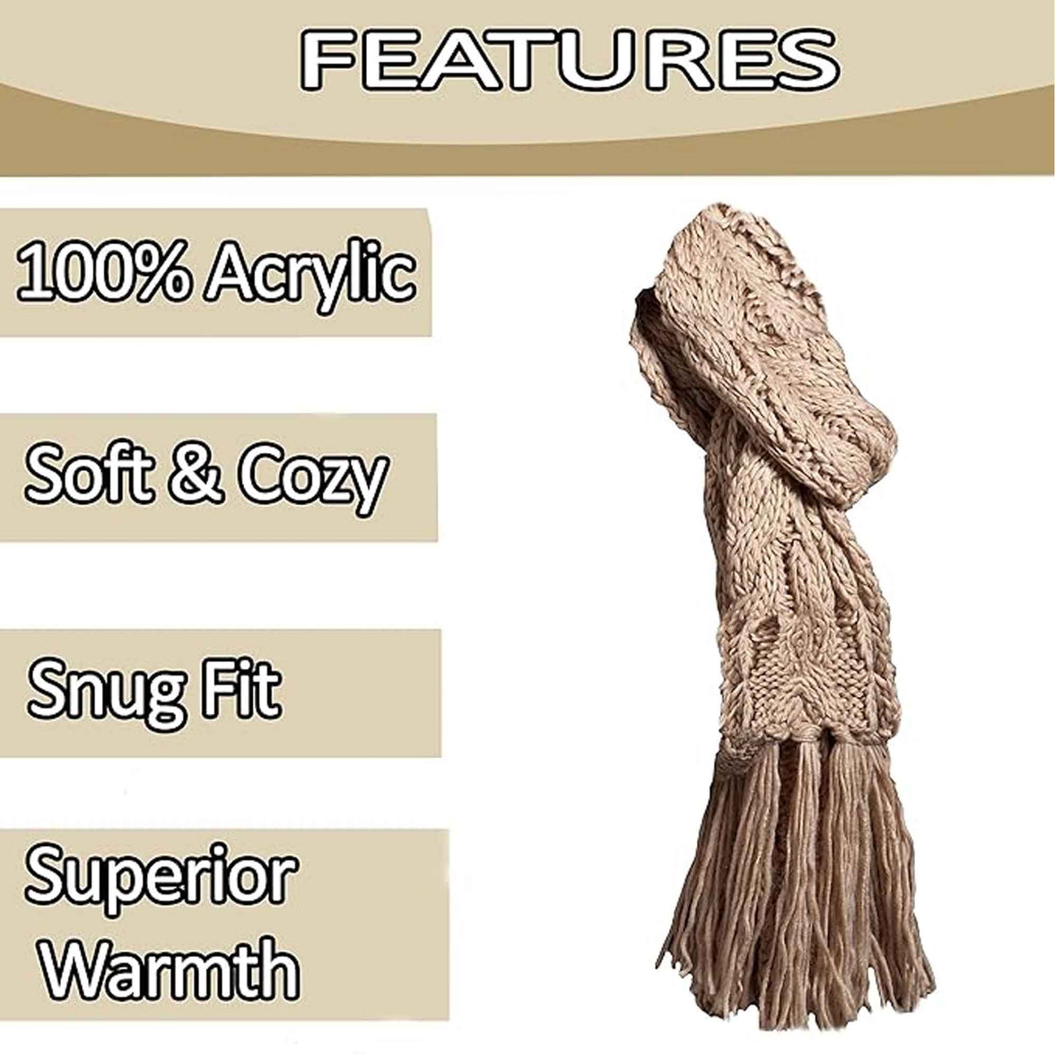 Women's Hand-Knitted Winter Hat Scarf and Hand Warmer Set with Inga Button Design Luxurious Acrylic Adjustable Fit Elegant Brown and Cream by Sock Stack Hats