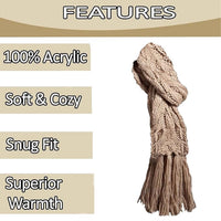 Women's Hand-Knitted Winter Hat Scarf and Hand Warmer Set with Inga Button Design Luxurious Acrylic Adjustable Fit Elegant Brown and Cream by Sock Stack Hats
