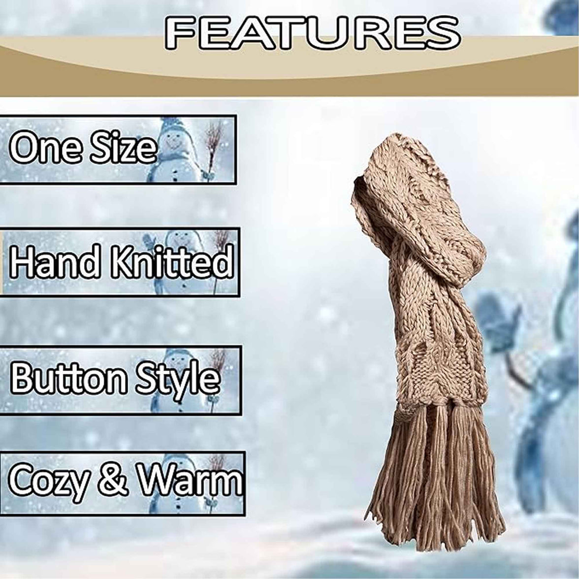 Women's Hand-Knitted Winter Hat Scarf and Hand Warmer Set with Inga Button Design Luxurious Acrylic Adjustable Fit Elegant Brown and Cream by Sock Stack Hats