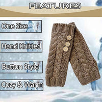 Women's Hand-Knitted Winter Hat Scarf and Hand Warmer Set with Inga Button Design Luxurious Acrylic Adjustable Fit Elegant Brown and Cream by Sock Stack Hats