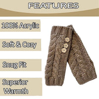 Women's Hand-Knitted Winter Hat Scarf and Hand Warmer Set with Inga Button Design Luxurious Acrylic Adjustable Fit Elegant Brown and Cream by Sock Stack Hats
