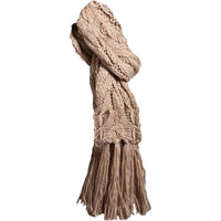 Women's Hand-Knitted Winter Hat Scarf and Hand Warmer Set with Inga Button Design Luxurious Acrylic Adjustable Fit Elegant Brown and Cream by Sock Stack SCARF / BROWN Hats