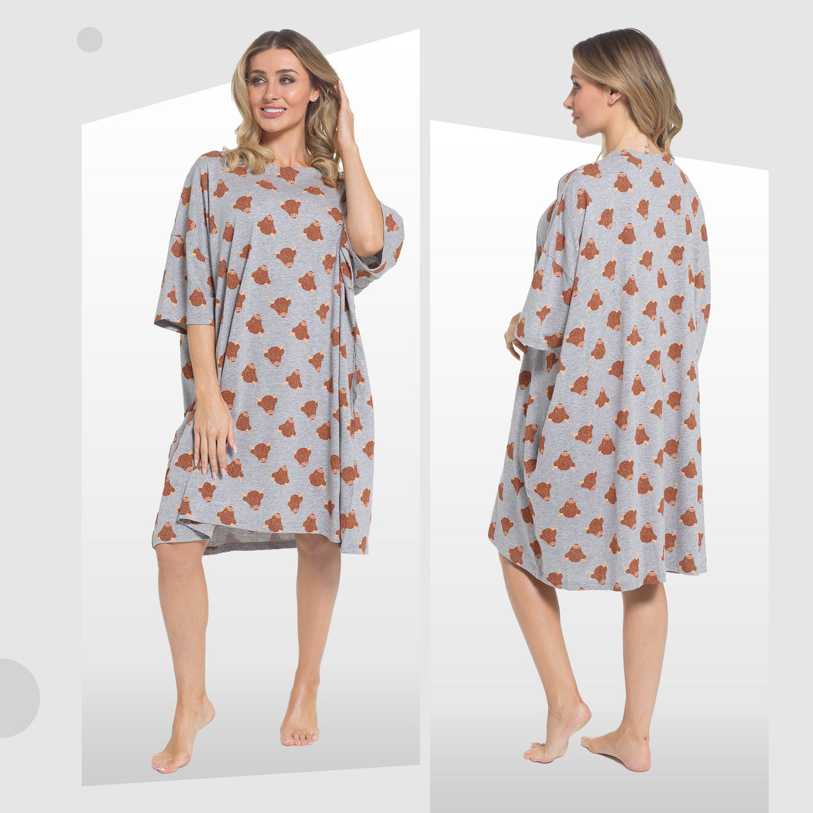Women's Highland Cow Cream Baggy Nighty Dress Oversized T-Shirt Nighties 100% Cotton Short Sleeved Nightshirt for Ladies by Daisy Dreamer HIGHLAND COW Night Dress