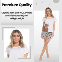 Women's Highland Cow Pyjama Set T-Shirt & Shorts PJs Soft Cotton Loungewear Summer Holiday Sleepwear by Daisy Dreamer Pyjamas