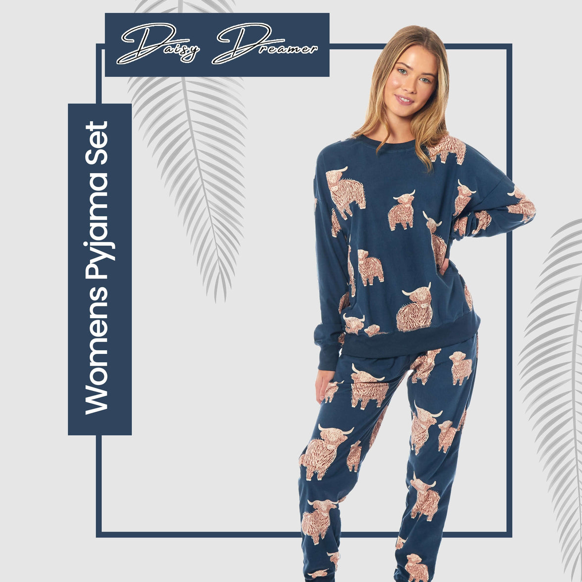 Women's Highland Cow Soft Fleece Pyjama Set Long Sleeve Animal Print Warm PJs Loungewear Sleepwear for Ladies by Daisy Dreamer Pyjamas