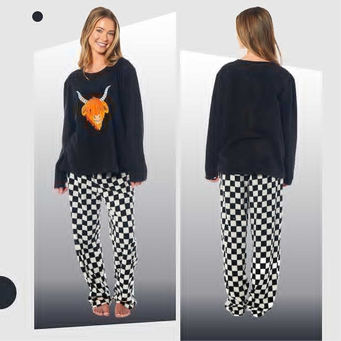 Women's Highland Cow Thermal Fleece Pyjamas Set Soft Warm Winter PJs Animal Print Loungewear Sleepwear Long Sleeve Top and Bottom by Daisy Dreamer Pyjamas