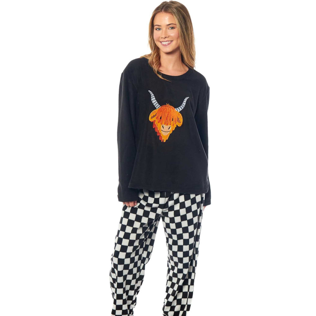 Women's Highland Cow Thermal Fleece Pyjamas Set Soft Warm Winter PJs Animal Print Loungewear Sleepwear Long Sleeve Top and Bottom by Daisy Dreamer SMALL | 8-10 / HIGHLAND COW Pyjamas