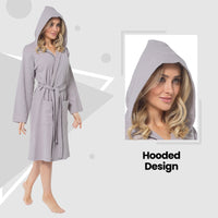 Women's Hooded Waffle Cotton Bathrobe Grey Super Absorbent Spa Dressing Gown for Home Lounge & Travel by Daisy Dreamer Bathrobe